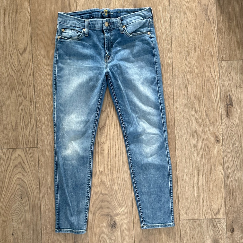 7 For All Mankind Light Blue Cropped Skinny Jeans